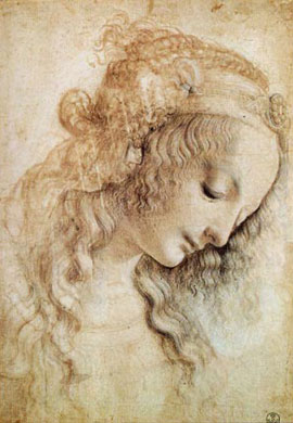 Леонардо Да Винчи. Рисунок головы женщины