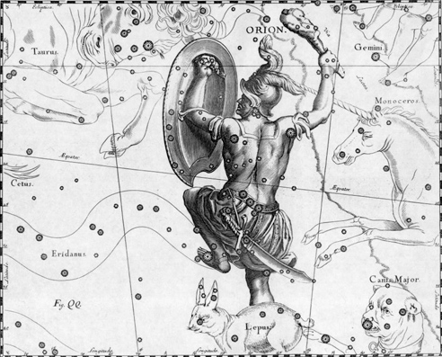 Созвездие Орион из атласа Яна Гевелия «Уранография»
